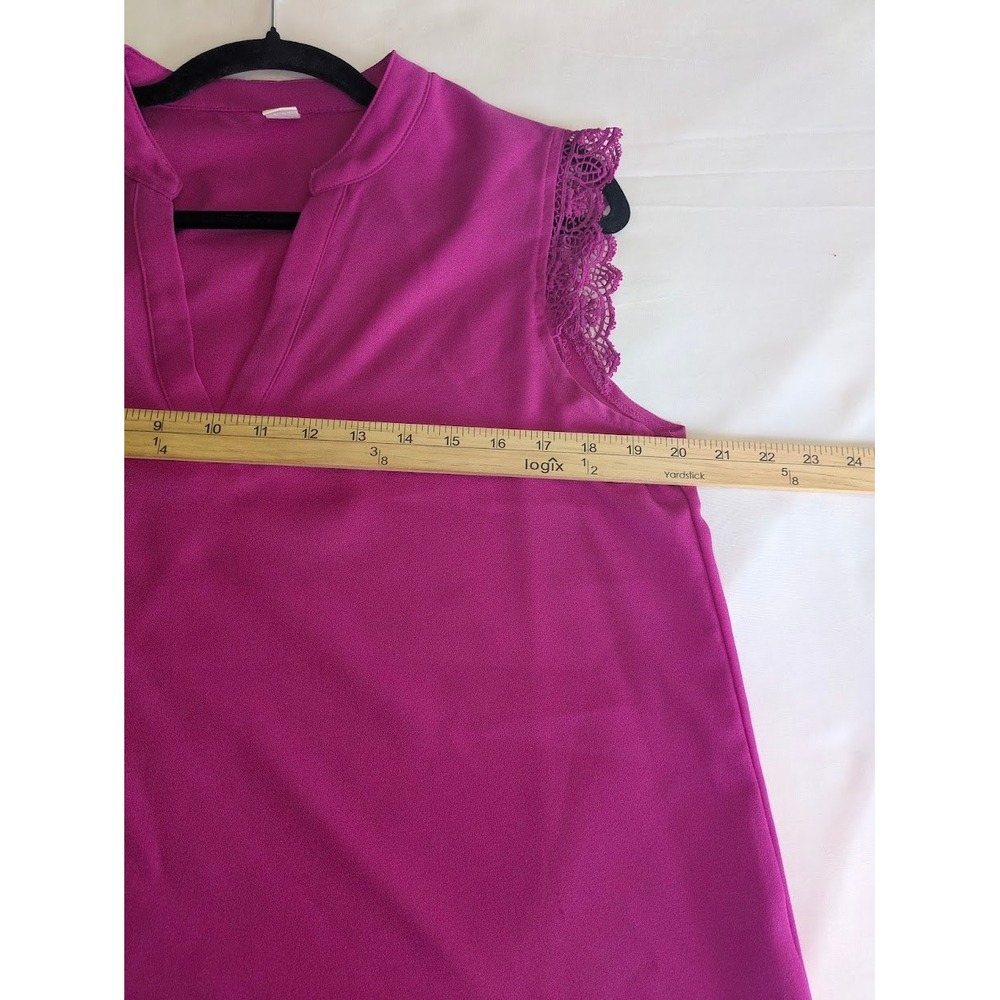 2 Pack Sleeveless Blouse Medium Black Pink Lace Trim V Neck Top Feminine Office - Picture 3 of 8